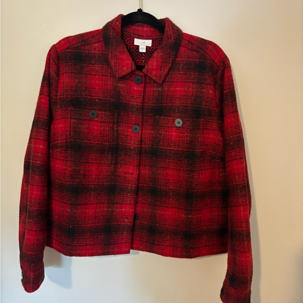 J. Jill Red Plaid Wool-Blend Button Jacket